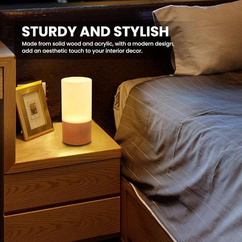 Small Wood LED Table Lamp USB Charging Stepless Dimming Touch Control Portable Night Light - Image 3